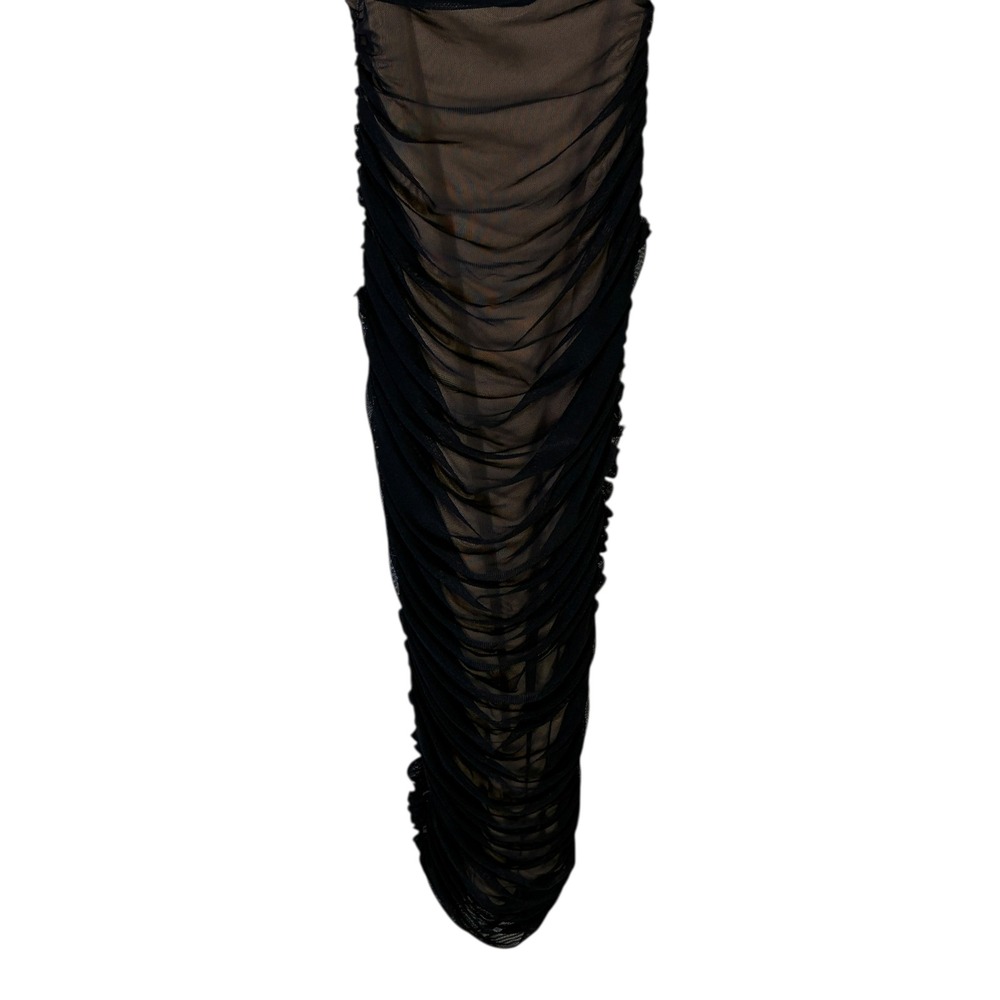 Nookie Mecca Midi Dress Black Nude Sheer Ruched Sexy Date Night Cocktail Size S - Picture 4 of 7